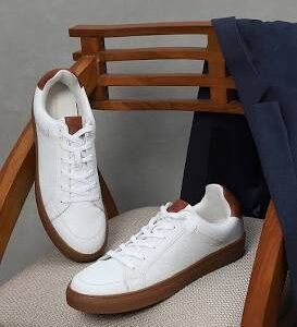 Casual: White Leather Sneakers.